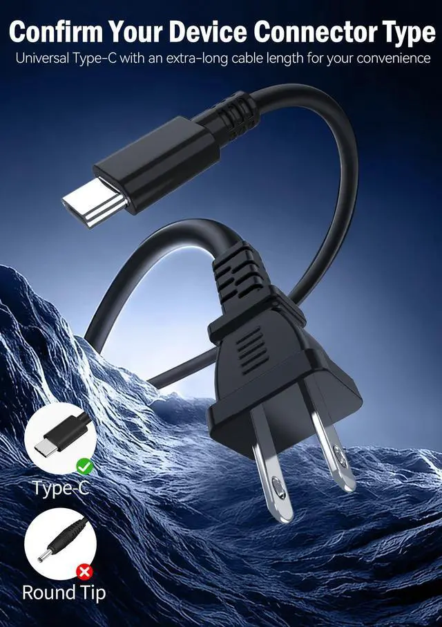 Alt view image 3 of 7 - Universal 65W USB C Laptop Charger, Replacement AC Power Adapter Compatible with ThinkPad T480/T490/X1 Carbon, Chromebook, HP, Dell, Lenovo, Acer, Samsung, ASUS Laptops and Type-C Devices