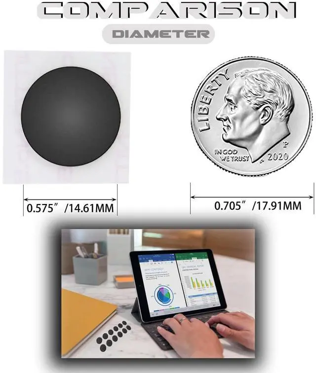 Alt view image 2 of 7 - 12 x Rubber Silicone Feet Dot(Diameter:0.575inch/14.6mm) with Adhesive,Compatible with DELL,Asus,Lenovo,HP Laptop,Computer Case,Keyboard Riser,Appliance Feet,Multiple Purpose(Black)