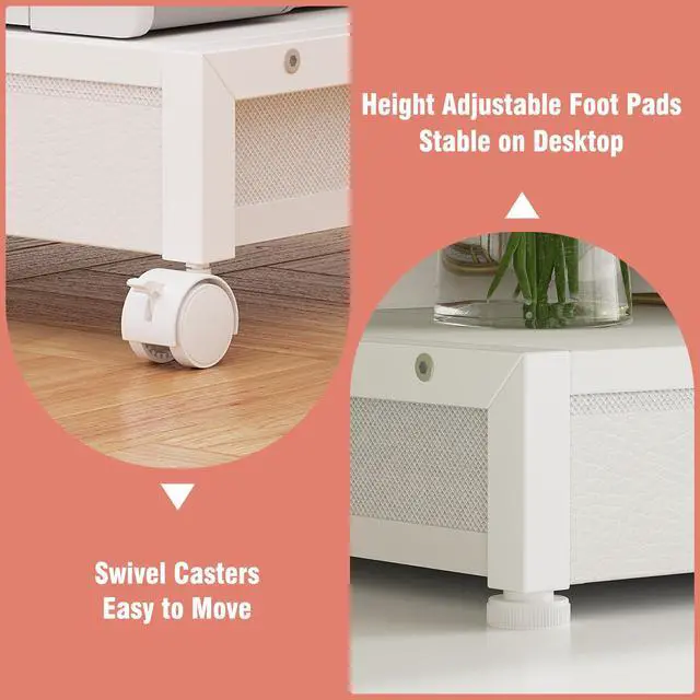 Alt view image 4 of 7 - 2-Tier Desktop Printer Stand with 2 Fabric Drawers, Prtiner Table with Storage Shelf, Desk Organizer for Home Office,3D Printer,Fax Machine,Scanner (White, 2 Tier)