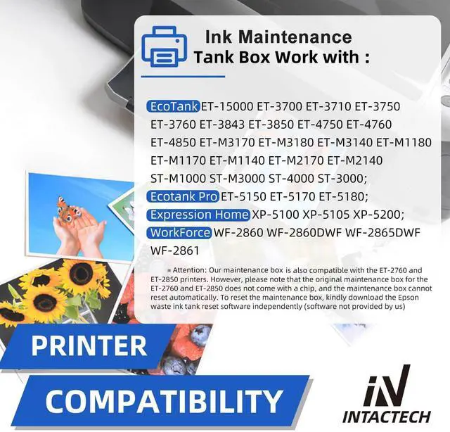 Alt view image 2 of 7 - Ink Maintenance Box for Epson ET-15000 ET-3850 ET-3750 ET-4750 ET-4760 ET-3760 ET-4850 ET-3710 ET-3830 WF-2860 2 Pack