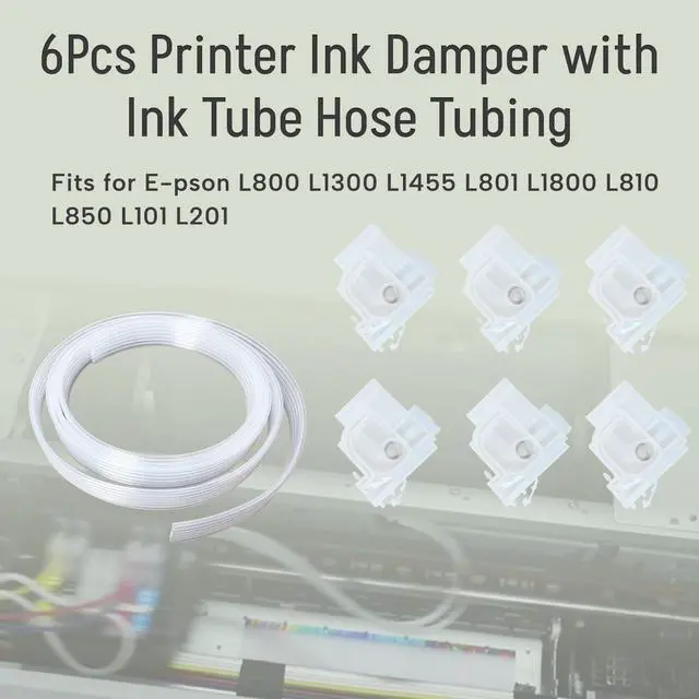 Alt view image 2 of 6 - 6Pcs Printer Ink Damper with Ink Tube Hose Fits for E-pson Printers L800 L1300 L1455 L801 L1800 L810 L850 L101 L201 Cartridge Parts White PP Material