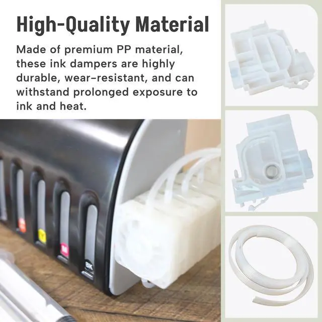 Alt view image 3 of 6 - 6Pcs Printer Ink Damper with Ink Tube Hose Fits for E-pson Printers L800 L1300 L1455 L801 L1800 L810 L850 L101 L201 Cartridge Parts White PP Material