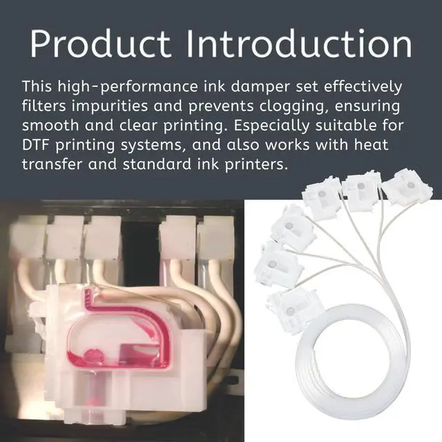 Alt view image 4 of 6 - 6Pcs Printer Ink Damper with Ink Tube Hose Fits for E-pson Printers L800 L1300 L1455 L801 L1800 L810 L850 L101 L201 Cartridge Parts White PP Material