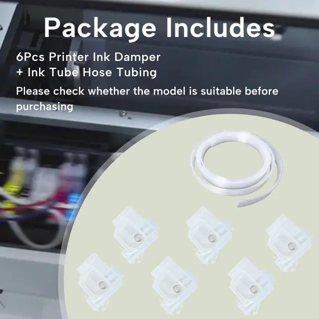 Alt view image 5 of 6 - 6Pcs Printer Ink Damper with Ink Tube Hose Fits for E-pson Printers L800 L1300 L1455 L801 L1800 L810 L850 L101 L201 Cartridge Parts White PP Material