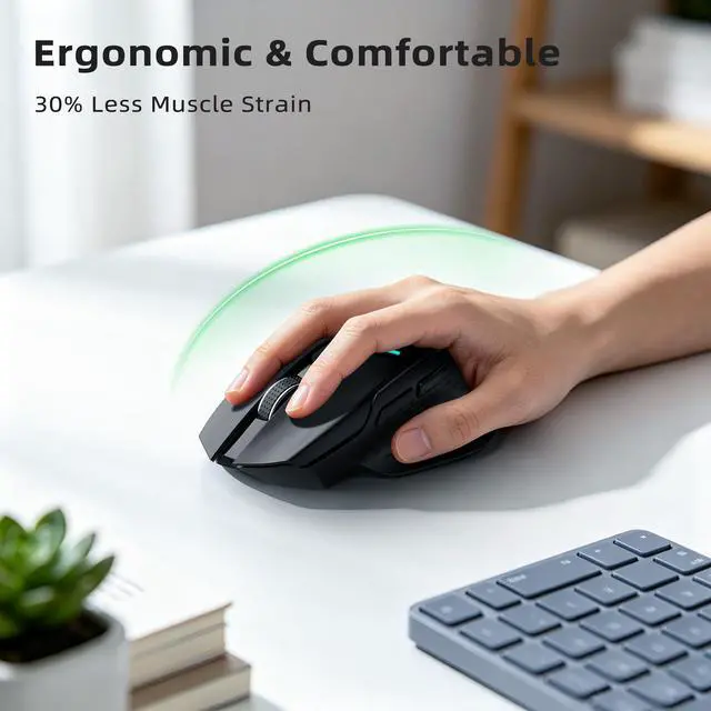 Alt view image 5 of 7 - Ergonomic Wireless Mouse, 6 Adjustable DPI Up to 12800, 3-in-1 Multi Connection(BT5.0& Wired &2.4G Wireless Programmable Silent Click Bluetooth Mouse for Laptop PC Gaming Office