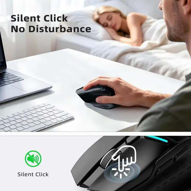 Alt view image 4 of 7 - Ergonomic Wireless Mouse, 6 Adjustable DPI Up to 12800, 3-in-1 Multi Connection(BT5.0& Wired &2.4G Wireless Programmable Silent Click Bluetooth Mouse for Laptop PC Gaming Office