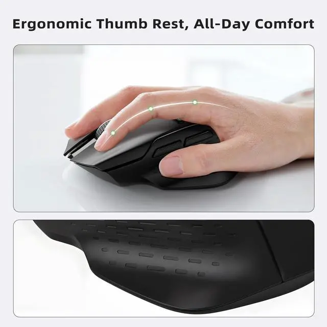 Alt view image 7 of 7 - Ergonomic Wireless Mouse, 6 Adjustable DPI Up to 12800, 3-in-1 Multi Connection(BT5.0& Wired &2.4G Wireless Programmable Silent Click Bluetooth Mouse for Laptop PC Gaming Office