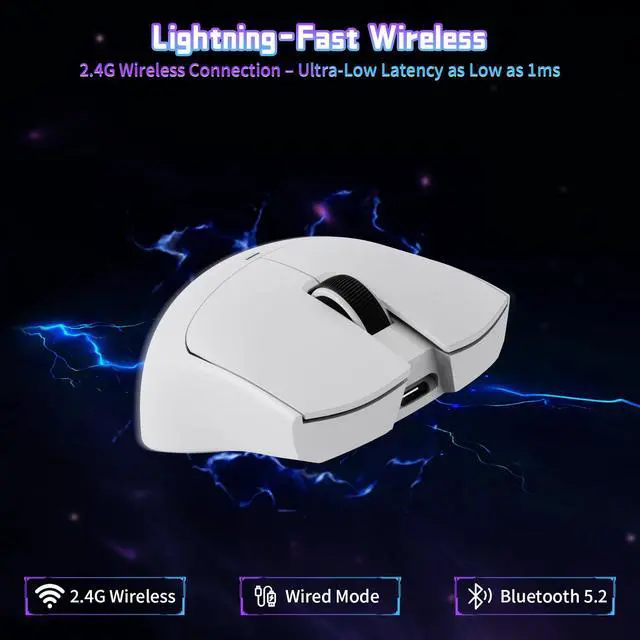 Alt view image 3 of 7 - SHARK X11SE Lightweight Wireless Gaming Mouse, 59g Tri-Mode BT/2.4G Wireless/Wired Gaming Mouse, PixArt PAW3311 Gaming Sensor, 22000 DPI, Office Mice for PC/Mac Gamer/Xbox/Win(White)