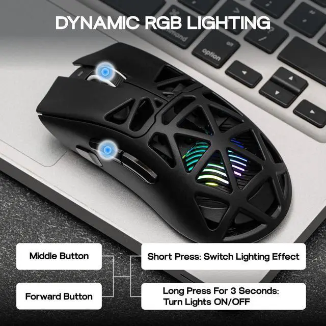 Alt view image 4 of 7 - Aula SC620 Gaming Mouse, 2.4G/USB-C/BT Wireless Mouse with 400mAh Battery, Adjustable 12,000 DPI & 1000 Polling Rate, PAW3311 Sensor, RGB Lighting, Programmable Buttons, for Win/Mac (Black)