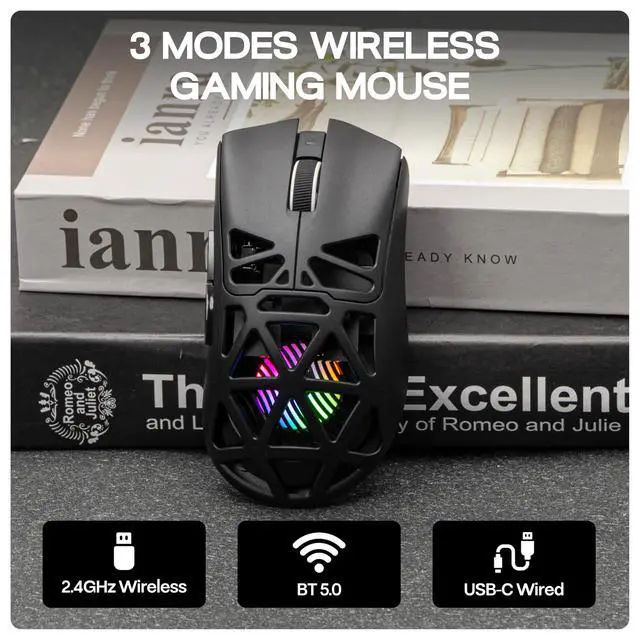 Alt view image 6 of 7 - Aula SC620 Gaming Mouse, 2.4G/USB-C/BT Wireless Mouse with 400mAh Battery, Adjustable 12,000 DPI & 1000 Polling Rate, PAW3311 Sensor, RGB Lighting, Programmable Buttons, for Win/Mac (Black)