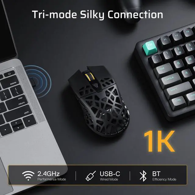 Alt view image 2 of 7 - GM023 Tri-Mode Wireless Gaming Mouse, 79g Ultra-Light Honeycomb Ergonomic Gaming Mouse, 2.4Ghz/BT/Wired, 6-Level DPI 8000, 6 Programmable Buttons, Pro Software