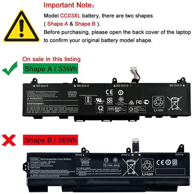 Alt view image 4 of 7 - CC03XL 53Wh Replacement Laptop Battery for HP ZBook Firefly 14 G7 G8 EliteBook 830 835 840 845 G7 G8 Probook 635 Aero G7 G8 Series HSTNN-DB9Q L77608-2C1 L77608-421 L78555-005 CC03053XL-PL 11.55V