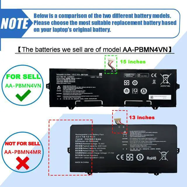 Alt view image 2 of 7 - Laptop Battery 68Wh Compatible with Samsung Galaxy Book Pro 360 15 15.6" NP950XDB NP950XDB-KA1US NP950XDB-KB1US NP950XDB-KC3US NP950XDB-KC5US NP950QDB NP950QDB-KB1US NP950QED-KB1US 15.44V