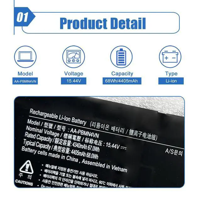 Alt view image 3 of 7 - Laptop Battery 68Wh Compatible with Samsung Galaxy Book Pro 360 15 15.6" NP950XDB NP950XDB-KA1US NP950XDB-KB1US NP950XDB-KC3US NP950XDB-KC5US NP950QDB NP950QDB-KB1US NP950QED-KB1US 15.44V