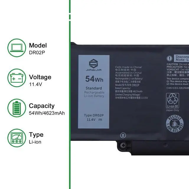 Alt view image 2 of 5 - DR02P Laptop Battery Replacement for Dell Latitude 5350 5440 5450 5540 5550 7455 3340 3440 3450 3540 3550 5340 Precision 3480 3490 3580 3590 Series 02X1V9 2X1V9 RXF9T 803W6 WYJ45 11.4V 54Wh