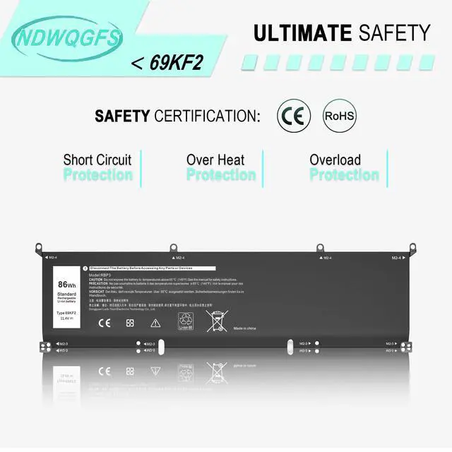 Alt view image 7 of 7 - 69KF2 86Wh Battery Replacement for Dell XPS 15 9510 9500 9520 Precision 5550 5560 5570 G15 5511 5520 Alienware M15 M17 R3 R4 | 11.4V 6-Cell Replacement