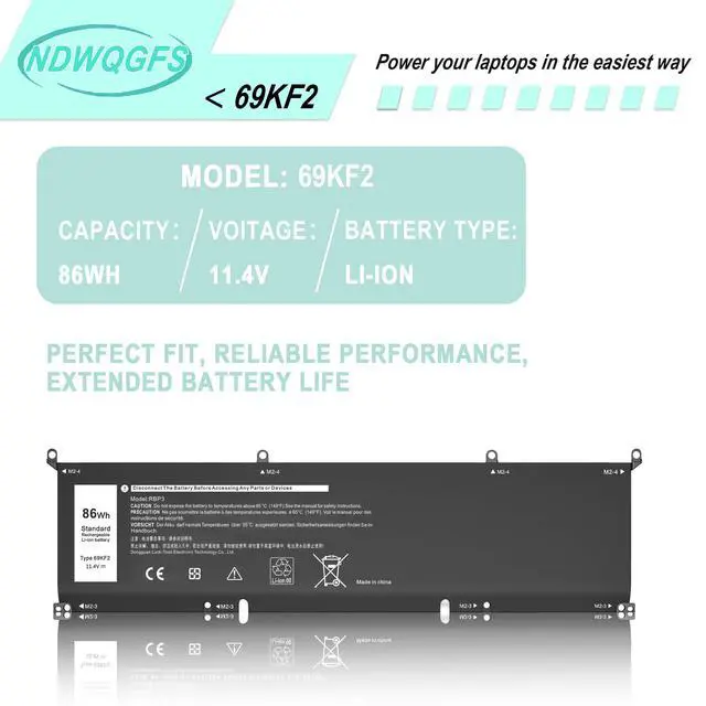 Alt view image 6 of 7 - 69KF2 86Wh Battery Replacement for Dell XPS 15 9510 9500 9520 Precision 5550 5560 5570 G15 5511 5520 Alienware M15 M17 R3 R4 | 11.4V 6-Cell Replacement