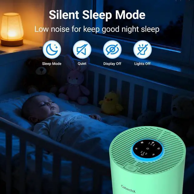 Alt view image 5 of 7 - Air Purifiers for Home Bedroom, Air Cleaner with HEPA 3-in-1 Filter for Room up to 1050 ft², Aroma Function, Sleep Mode, Portable Air Purifiers for Office, Dorm, RVs, Hotel, Green