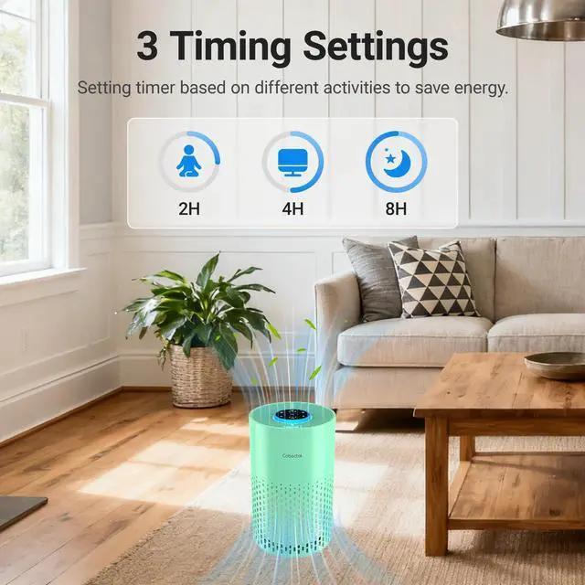 Alt view image 6 of 7 - Air Purifiers for Home Bedroom, Air Cleaner with HEPA 3-in-1 Filter for Room up to 1050 ft², Aroma Function, Sleep Mode, Portable Air Purifiers for Office, Dorm, RVs, Hotel, Green