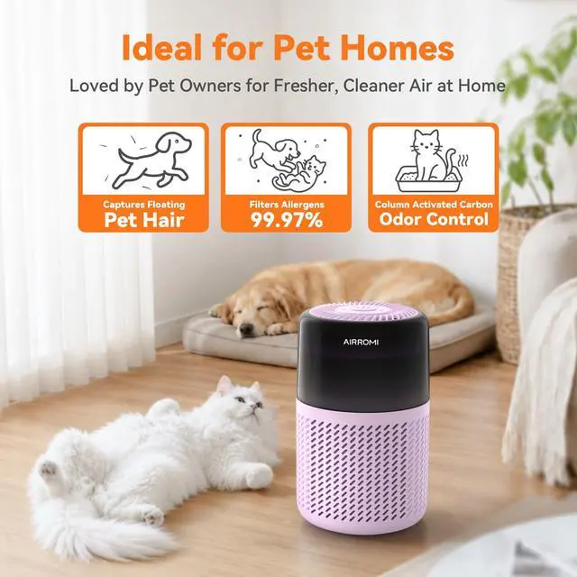 Alt view image 2 of 7 - HEPA Air Purifier for Bedroom&Home,Pet Air Purifier for Home Pets,Removes Pet Odor,Cat Litter Smell,Dust,Smoke&Allergies,Quiet Room Air Purifier with Scents,360°Air Cleaner,A2005 Purple