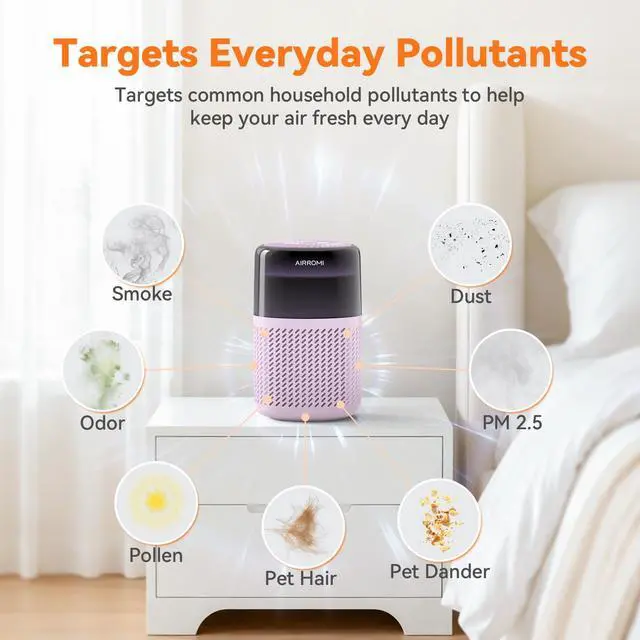 Alt view image 4 of 7 - HEPA Air Purifier for Bedroom&Home,Pet Air Purifier for Home Pets,Removes Pet Odor,Cat Litter Smell,Dust,Smoke&Allergies,Quiet Room Air Purifier with Scents,360°Air Cleaner,A2005 Purple