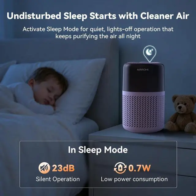 Alt view image 7 of 7 - HEPA Air Purifier for Bedroom&Home,Pet Air Purifier for Home Pets,Removes Pet Odor,Cat Litter Smell,Dust,Smoke&Allergies,Quiet Room Air Purifier with Scents,360°Air Cleaner,A2005 Purple