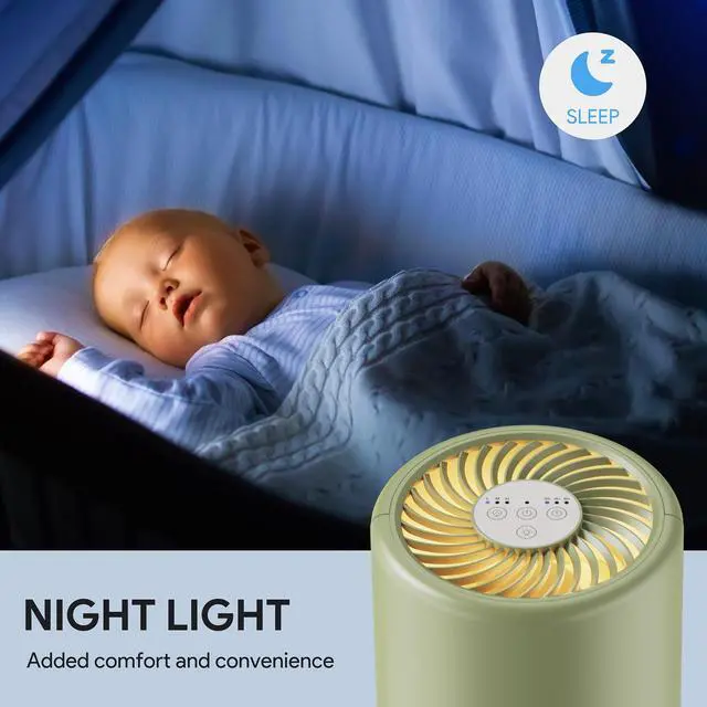 Alt view image 6 of 7 - Air Purifiers for Home Bedroom H13 HEPA Air Purifier, 3 Speeds, Timer, 24dB, Small Mini Air Purifier with Night Light, Sage Green