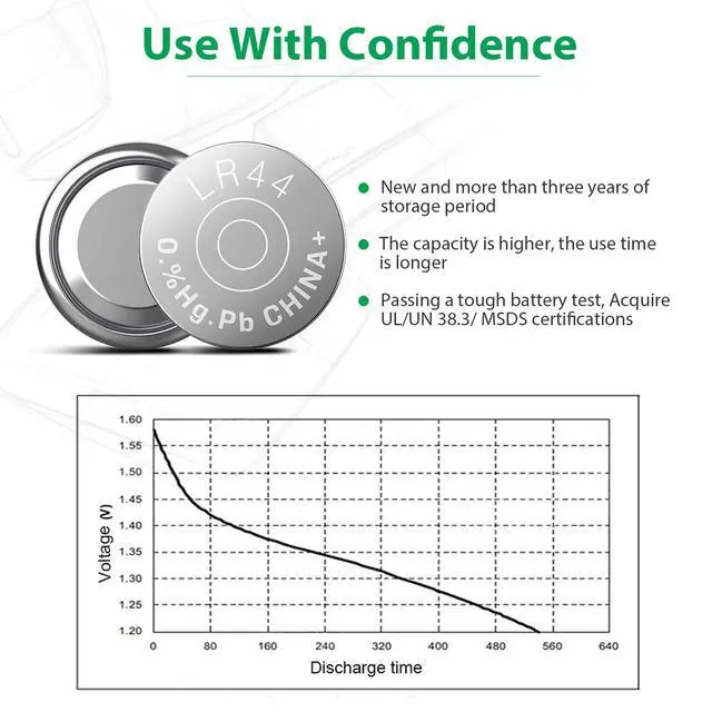 Alt view image 3 of 7 - LiCB 20 Pack LR44 AG13 357 303 SR44 Battery 1.5V Button Coin Cell Batteries