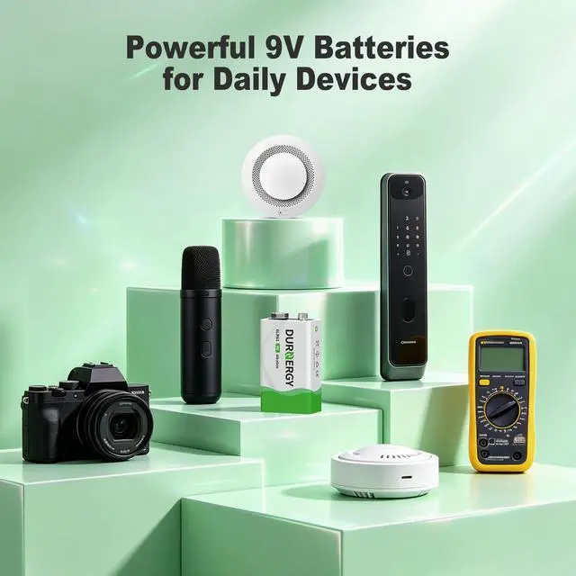 Alt view image 7 of 7 - 9V Batteries, 9 Volt Batteries 8 Pack,10-Year Shelf Life, 9V Batteries for Smoke Alarms, Guitar Pedals, Microphone, Smoke Detector Battery, Square Batteries 6LR61 9V Alkaline Batteries