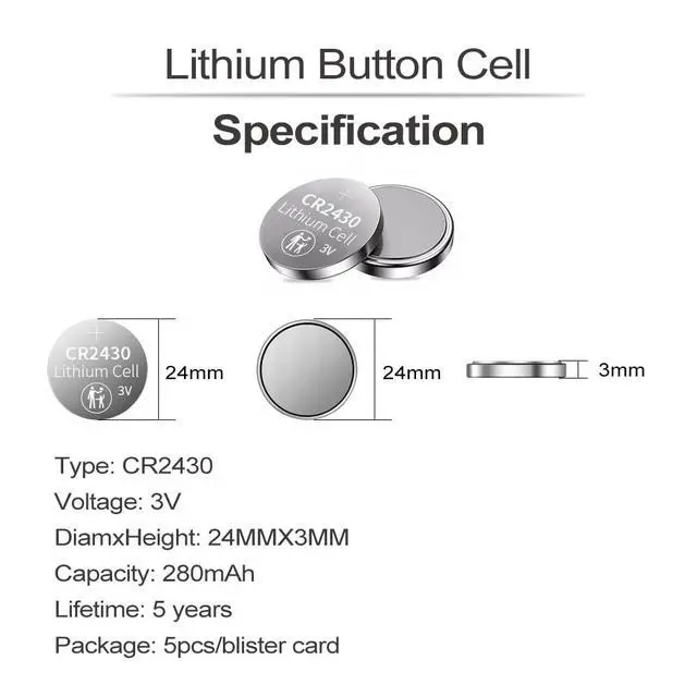 Alt view image 3 of 3 - PGSONIC CR2430 3V Lithium Battery (5pcs)