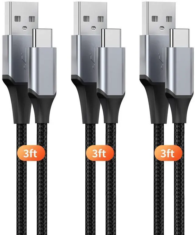 Main image of USB-C Cable 3A Fast Charging, 3-Pack 3ft USB A to Type C Charge Nylon Braided Cord for 17 16 15 Plus, Pro Max,iPad, Galaxy S25 S24 23,Type-C Devices - Black