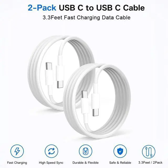 Alt view image 2 of 7 - USB C to USB C Charging Cable, (60W 2Pack 3.3ft)Type C Fast Charger Durable High Speed Data Sync Cable Phone Power Cord for iPhone 17/ 17 Pro Max/17 Pro/16 Pro Max /15Pro/15 Plus/iPad Pro/Air/ Mini