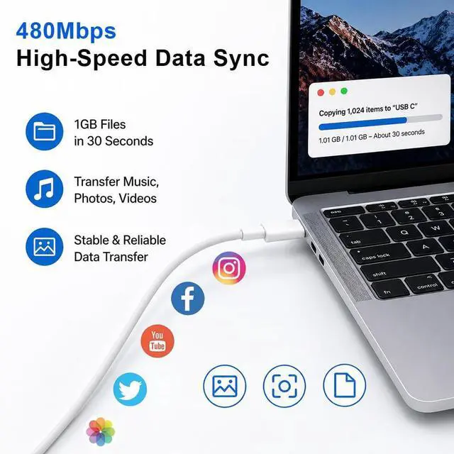 Alt view image 5 of 7 - USB C to USB C Charging Cable, (60W 2Pack 3.3ft)Type C Fast Charger Durable High Speed Data Sync Cable Phone Power Cord for iPhone 17/ 17 Pro Max/17 Pro/16 Pro Max /15Pro/15 Plus/iPad Pro/Air/ Mini