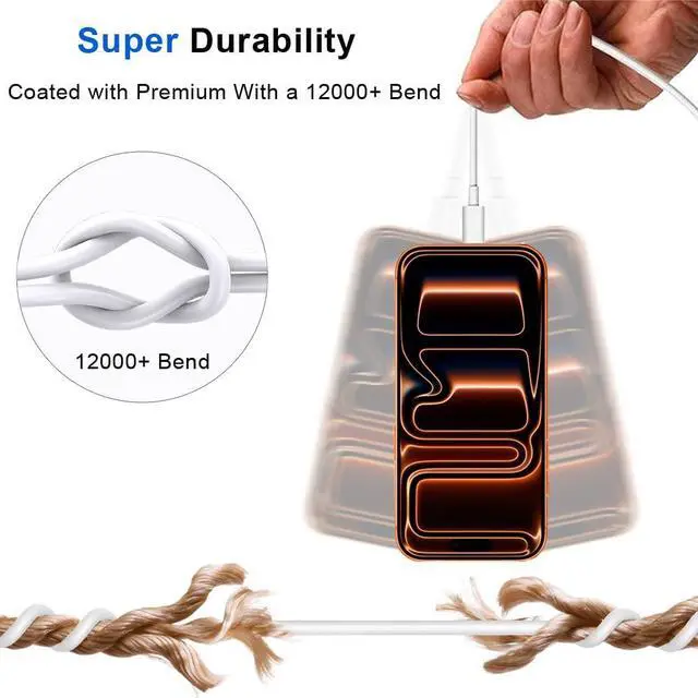Alt view image 6 of 7 - USB C to USB C Charging Cable, (60W 2Pack 3.3ft)Type C Fast Charger Durable High Speed Data Sync Cable Phone Power Cord for iPhone 17/ 17 Pro Max/17 Pro/16 Pro Max /15Pro/15 Plus/iPad Pro/Air/ Mini