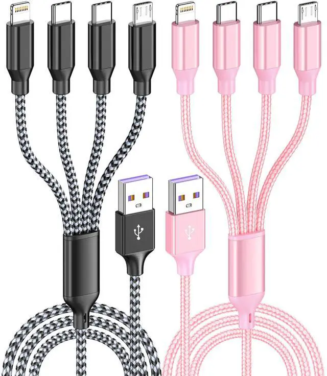 Main image of 4ft 2 Pack 4 in 1 Multi Charging Cable, IP/Type C Port for iPhone/Android