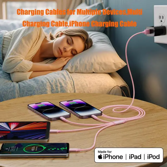 Alt view image 3 of 6 - 4ft 2 Pack 4 in 1 Multi Charging Cable, IP/Type C Port for iPhone/Android