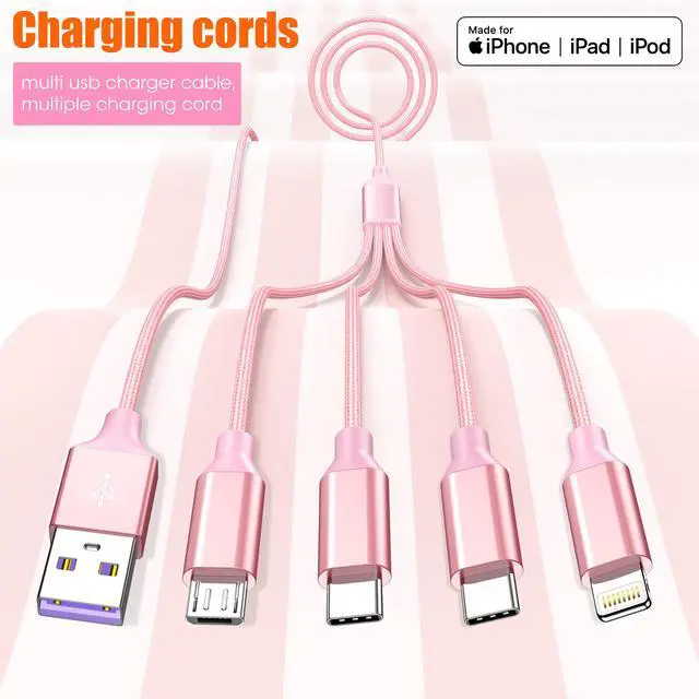 Alt view image 5 of 6 - 4ft 2 Pack 4 in 1 Multi Charging Cable, IP/Type C Port for iPhone/Android
