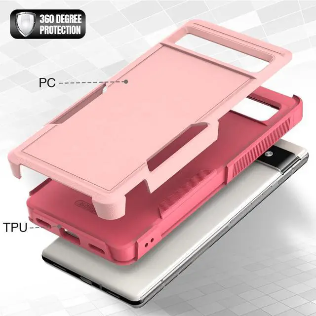 Alt view image 4 of 5 - Bereajoy for Google Pixel 6a Case,PC+TPU Two-in-one Double-Layer Anti-Fall Mobile Phone case, Mobile Phone Protective case for Google Pixel 6a (Pink)