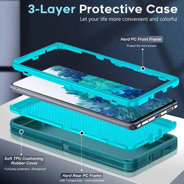 Alt view image 2 of 7 - LeYi for Galaxy-S20-FE-5G Case: 3 in 1 Full Body with Tempered Glass, Teal