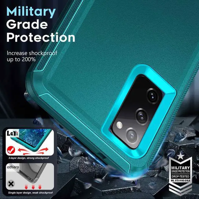 Alt view image 4 of 7 - LeYi for Galaxy-S20-FE-5G Case: 3 in 1 Full Body with Tempered Glass, Teal