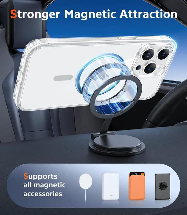 Alt view image 4 of 7 - FNTCASE for iPhone 12 Pro-Max Case: Strong Magnetic Anti-Yellowing Slim Clear Case | Military Grade Protective & Shockproof Rugged Drop Protection Thin Shell Transparent Cell Phone Cover(Clear-Green)