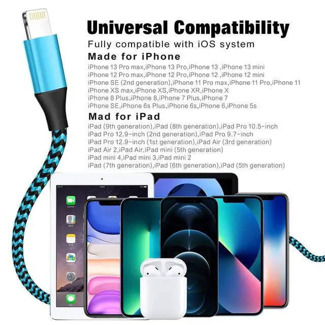 Alt view image 6 of 6 - SHUSEL for iPhone Charger 10FT 3 Pack USB Lightning Cable MFi Certified Fast Charging Nylon Braided for iPhone Charger Cord Compatible with iPhone 14 Plus 14 pro max 13 12 11 XS X XR 8 Plus