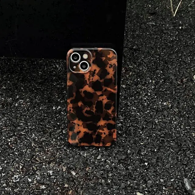 Alt view image 2 of 7 - Reezaddin Case Compatible with iPhone 14, Tortoise Shell Amber Brown Leopard Print | Retro Chic Stylish Classic Cute Protective Cover,6.1inch
