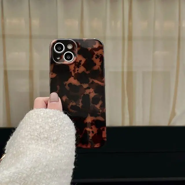 Alt view image 3 of 7 - Reezaddin Case Compatible with iPhone 14, Tortoise Shell Amber Brown Leopard Print | Retro Chic Stylish Classic Cute Protective Cover,6.1inch