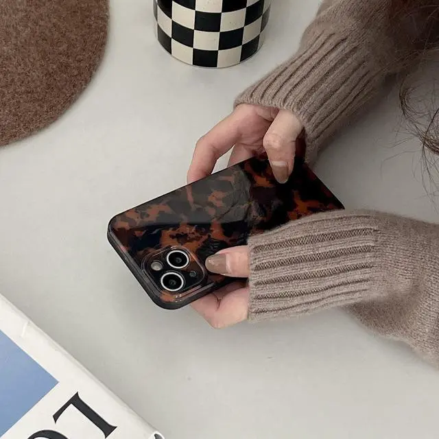 Alt view image 4 of 7 - Reezaddin Case Compatible with iPhone 14, Tortoise Shell Amber Brown Leopard Print | Retro Chic Stylish Classic Cute Protective Cover,6.1inch
