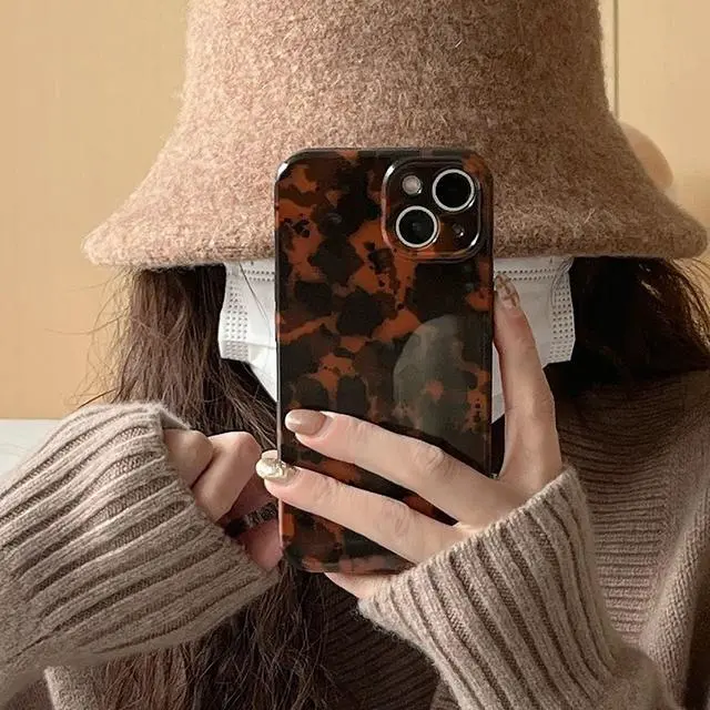 Alt view image 6 of 7 - Reezaddin Case Compatible with iPhone 14, Tortoise Shell Amber Brown Leopard Print | Retro Chic Stylish Classic Cute Protective Cover,6.1inch