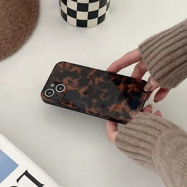Alt view image 7 of 7 - Reezaddin Case Compatible with iPhone 14, Tortoise Shell Amber Brown Leopard Print | Retro Chic Stylish Classic Cute Protective Cover,6.1inch