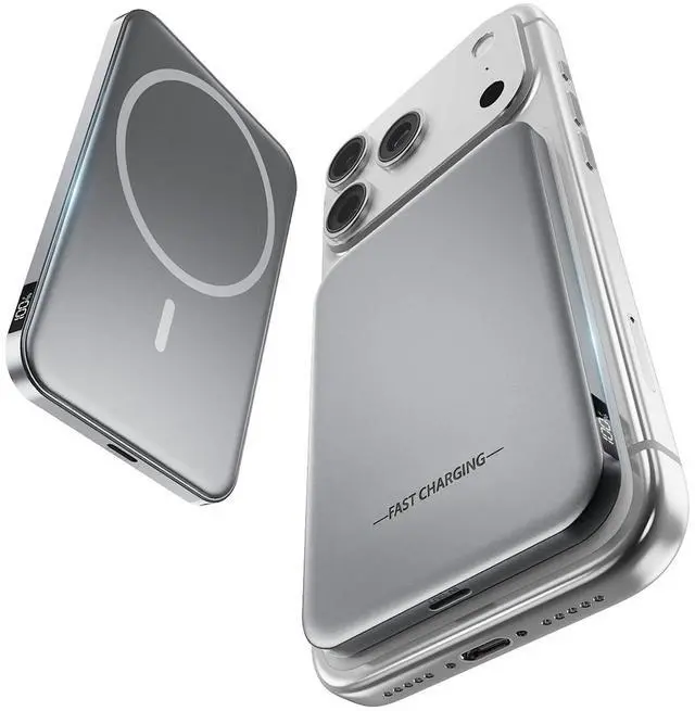 Main image of 0.4" Ultra Slim Magnetic Portable Charger, 50% Smaller 5000mAh Power Bank with LED Display, Fast Charging Wireless Battery Pack, Travel Essential MagSafe Compatible Charger for iPhone 17/16/15 - Gray