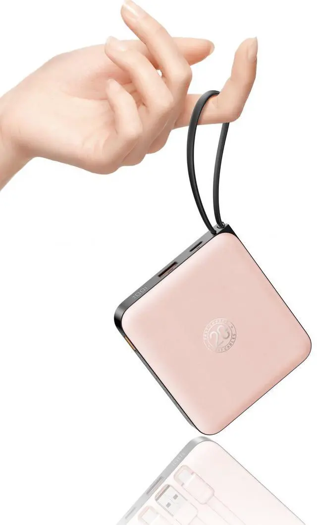 Main image of VRURC Portable Charger for iPhone Built-in Cables, 22.5W USB C Fast Charging 10000mAh Pocket Power Bank, Battery Pack for iPhone 17/16/15 & Samsung Galaxy Android Phone, Pink(1 Pack)