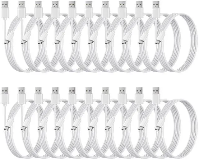 Main image of weishan 20-Pack Bulk USB C Charger Cable - Multipack Type-C Charging Cords, USB 2.0 for Phones and Tablets, 3.3ft White
